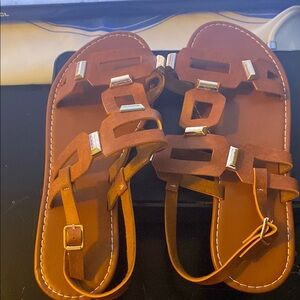 Brown Strappy Sandals with Silver Accents